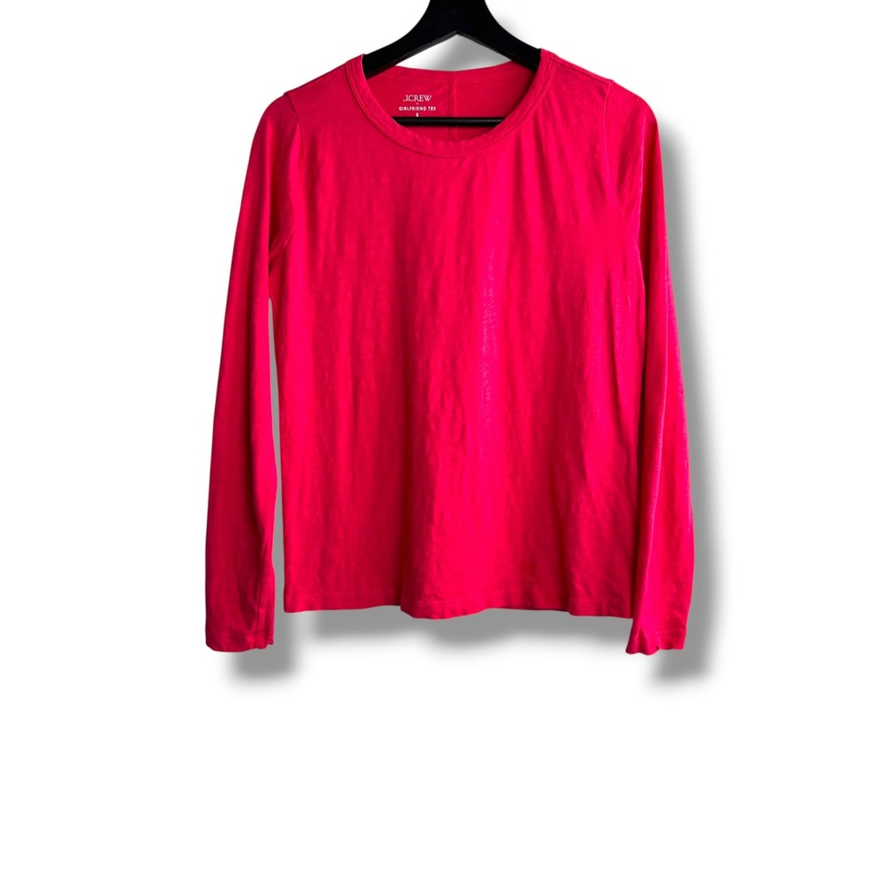 J. Crew Girlfriend Tee Womens Small Pink Excellent Long Sleeve Cotton Slub Top